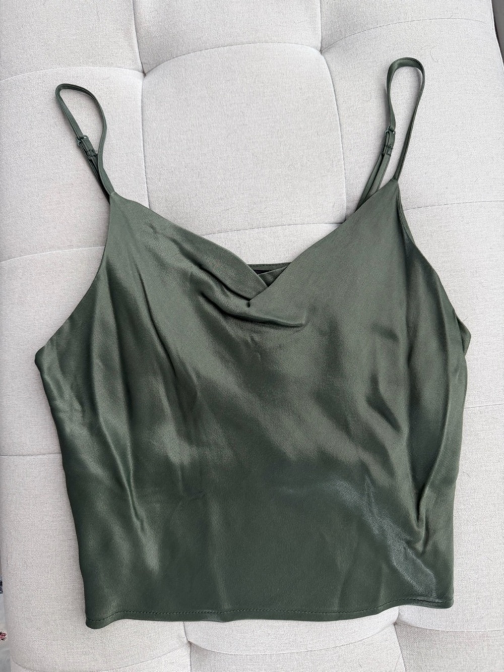 Zara Dark Olive Satin Cowl Neck Camisole